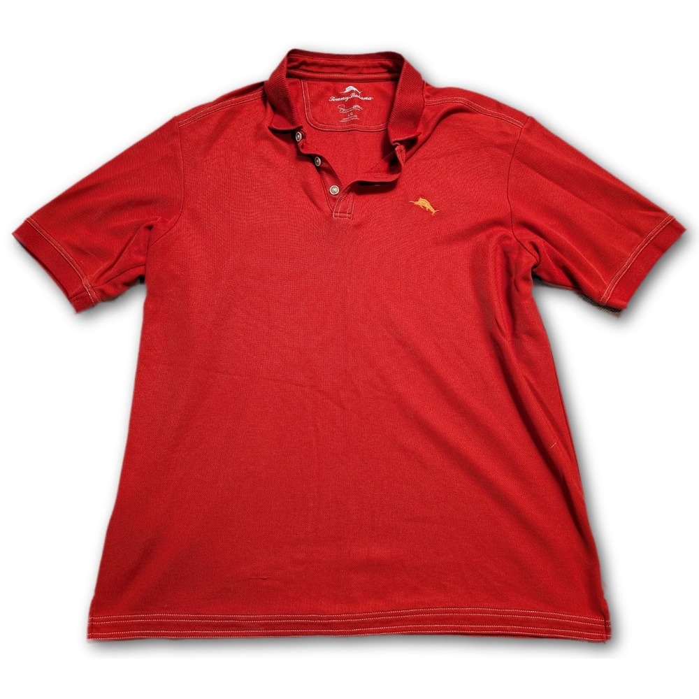 Tommy Bahama Mens Polo Red L Supima Pique Breathable Lightweight Easy Care Blend